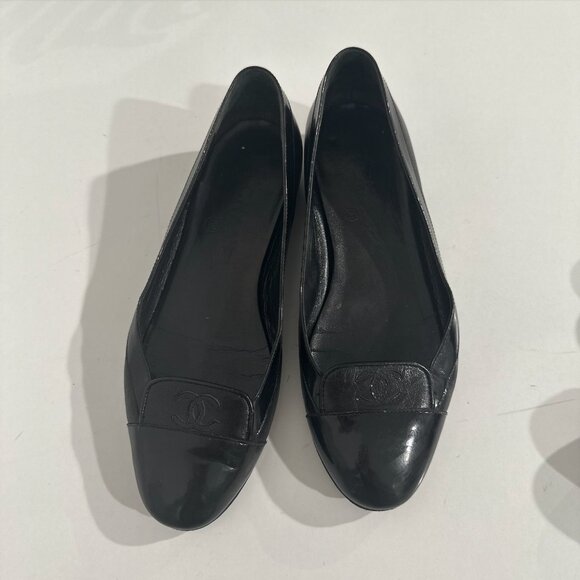 Chanel Black Leather Ballet Flats w/CC Logo Size 36 - Picture 2 of 8
